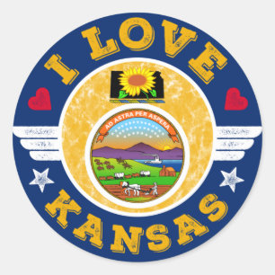 I Love Kansas State Map and Flag Classic Round Sticker