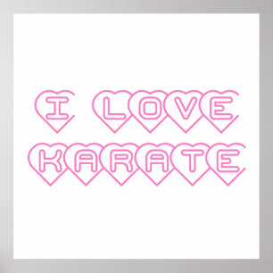 I Love Karate Pink Hearts Poster