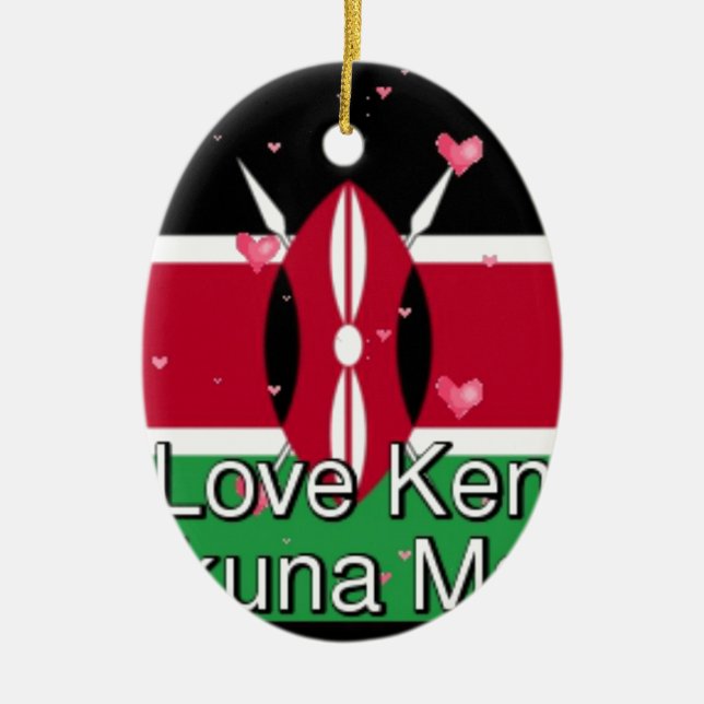 I Love Kenya and "Hakuna Matata" Art Print Ceramic Ornament (Front)