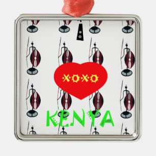 I Love Kenya Maasai Art Print Metal Ornament