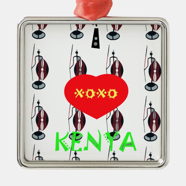 I Love Kenya Maasai Art Print Metal Ornament (Front)