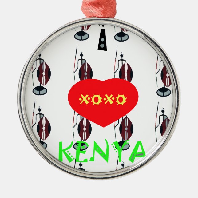 I Love Kenya Maasai Art Print Metal Ornament (Front)