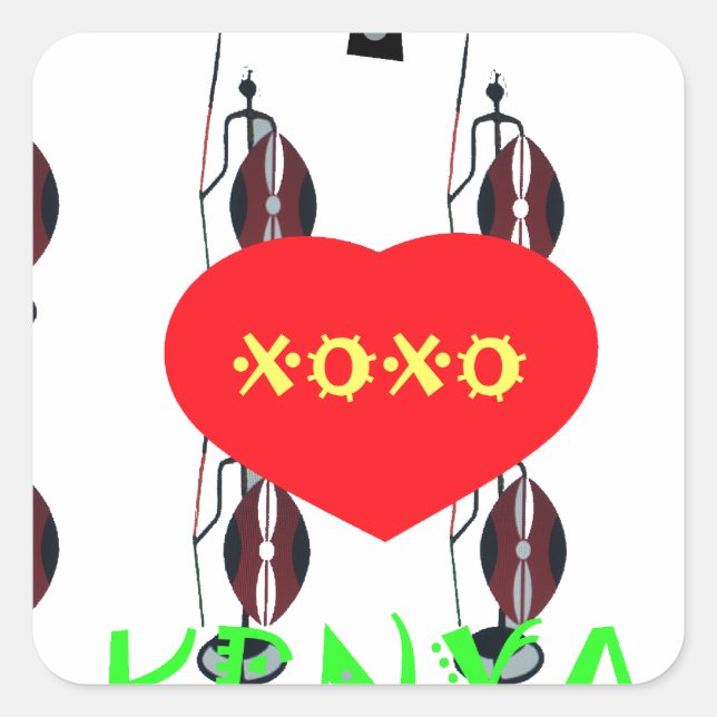 I Love Kenya Maasai Art Print Square Sticker (Front)