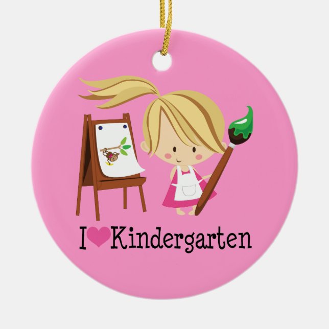 I Love Kindergarten Teacher or Student Gift Ceramic Ornament (Front)