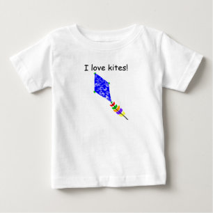 I Love Kites Blue Kite White Crescent Moons Baby T-Shirt