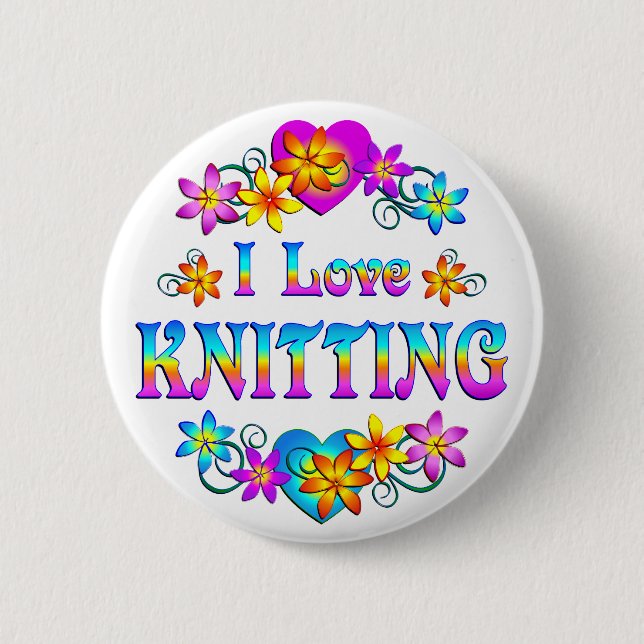I Love Knitting 2 Inch Round Button (Front)