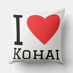 I love kohai square sticker throw pillow