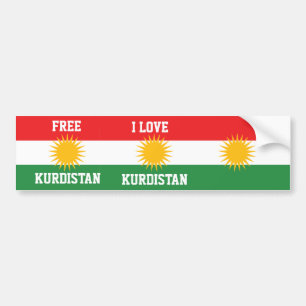 I LOVE KURDISTAN AND FREE KURDISTAN FLAG BUMPER STICKER