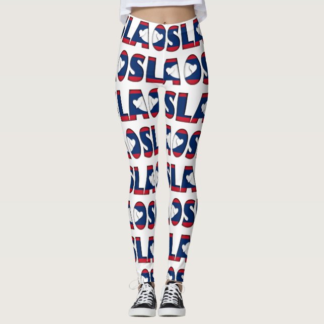 I Love Laos Flag Colours Typography Pattern Cute Leggings (Front)