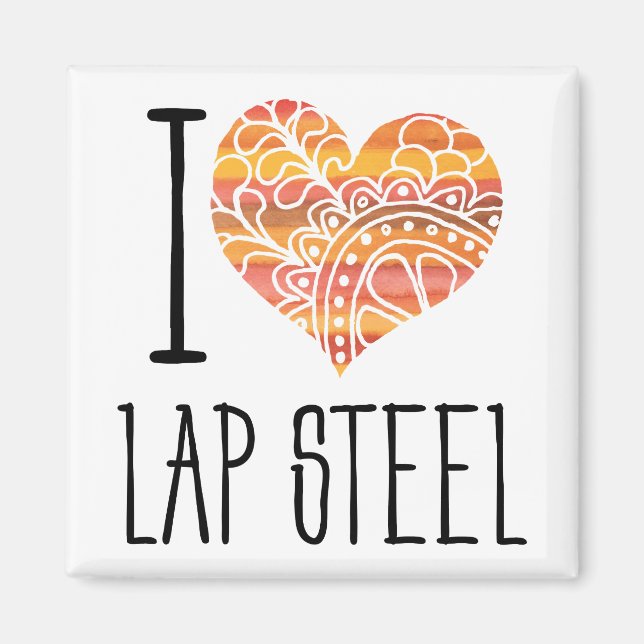I Love Lap Steel Orange Mandala Heart Magnet (Front)