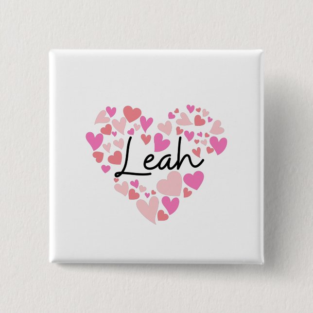 I love Leah 2 Inch Square Button (Front)