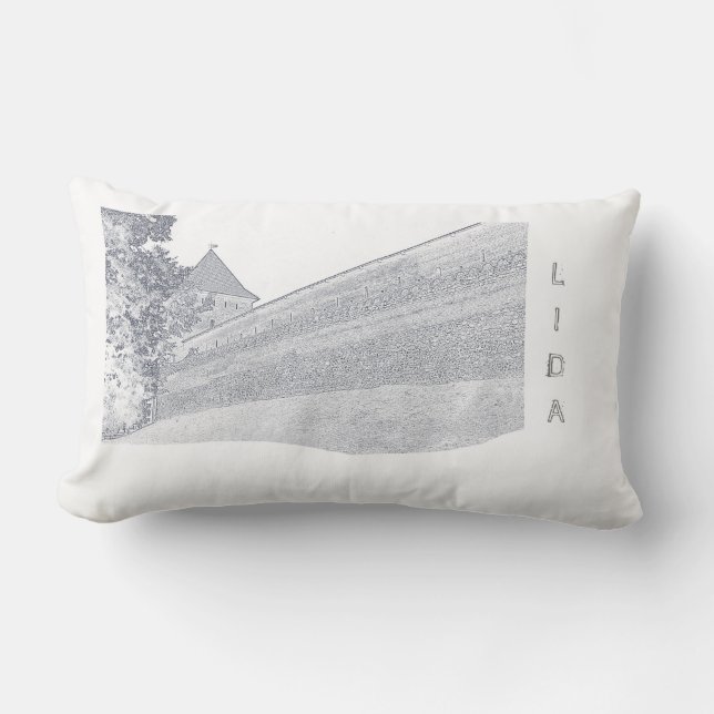 I Love Lida Belarus Architecture Castle Sketch Lumbar Pillow (Front)