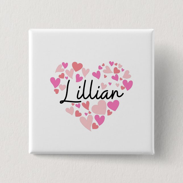 I love Lillian 2 Inch Square Button (Front)