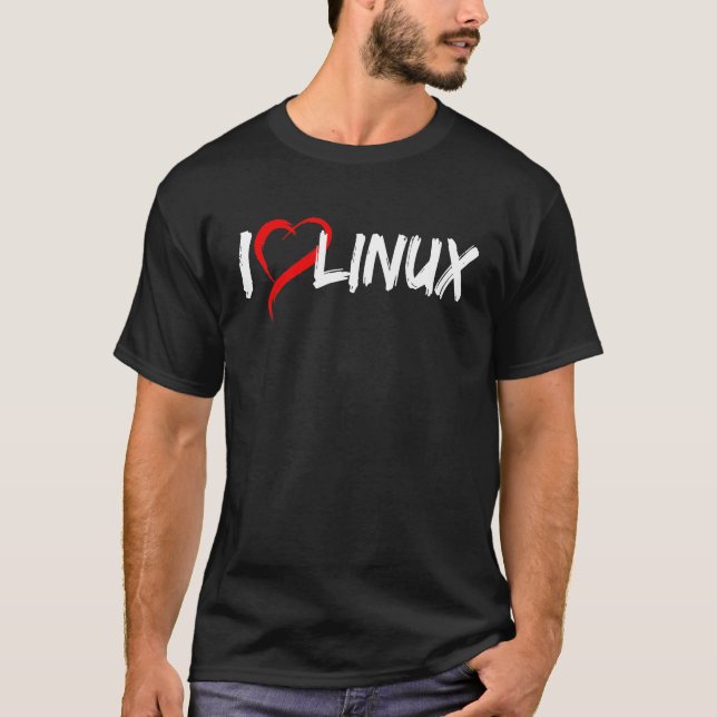 I Love Linux with Heart Penguin Tux Open Source Os T-Shirt (Front)