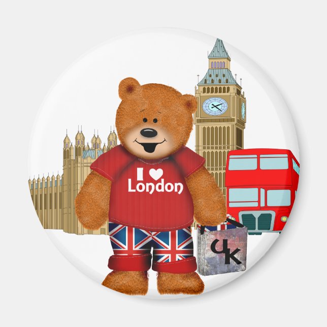 I Love London -Teddy Bear Magnet (Front)