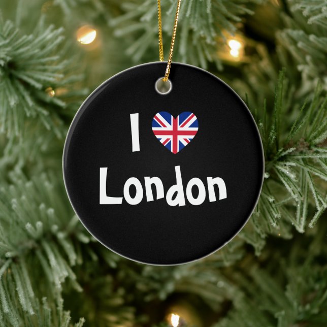 I Love London Union Jack Heart Ceramic Ornament (Tree)