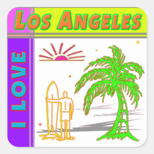 "I LOVE Los Angeles"Sun Palm Tree&Surfer#2 Sticker