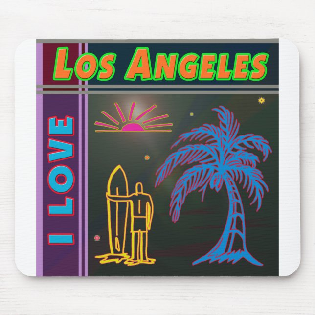 "I LOVE Los Angeles" Sun Palm Tree&Surfer Mousepad (Front)