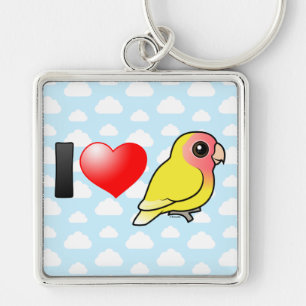 I Love Lutino Peach-faced Lovebirds Keychain