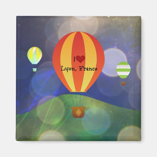 I Love Lyon France Hot Air Balloon Magnet (Front)