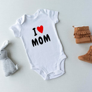I love M O M    Heart custom text MOM Baby Bodysuit