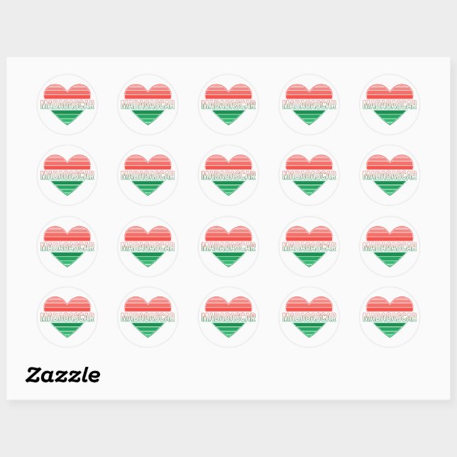 I Love Madagascar, Malagasy Heart Classic Round Sticker (Sheet)