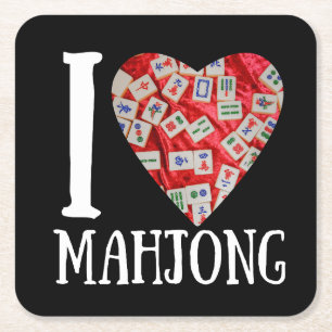 I love mahjong   Funny mahjong Square Paper Coaster