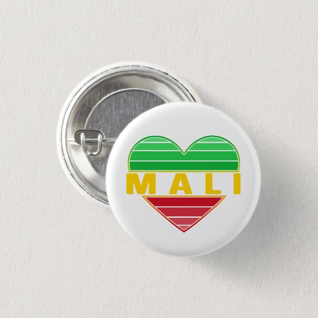 I Love Mali, Malian Heart 1 Inch Round Button (Front & Back)