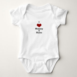 I love mama & mommy mom red heart baby bodysuit