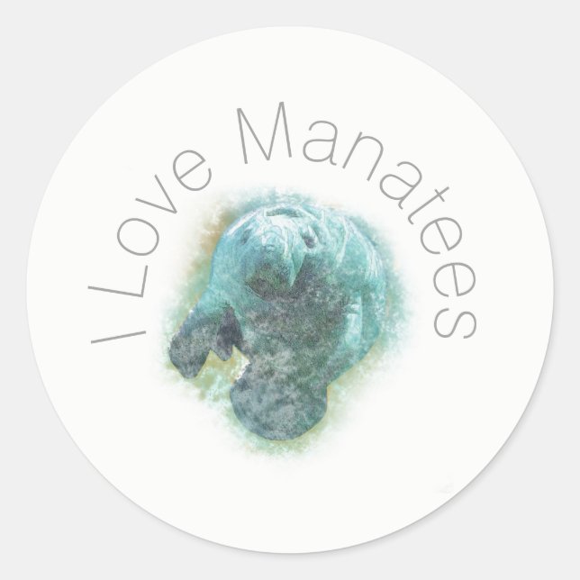 I Love Manatees Art Classic Round Sticker (Front)