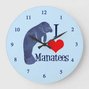 I Love Manatees Large Clock