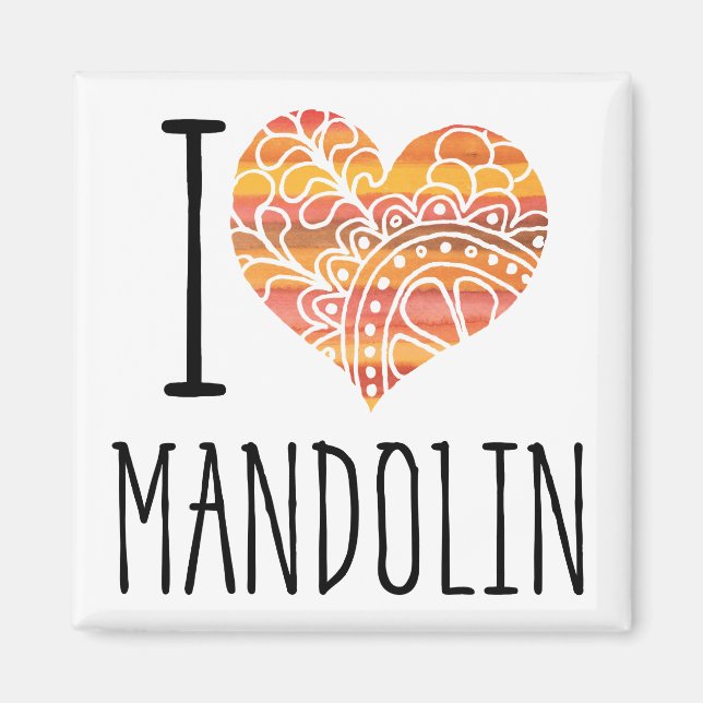 I Love Mandolin Orange Mandala Heart Magnet (Front)