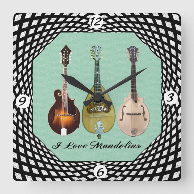 I LOVE MANDOLINS SQUARE WALL CLOCK (Front)