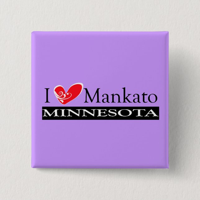 I Love Mankato Minnesota 2 Inch Square Button (Front)