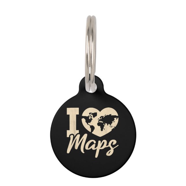 I Love Maps, Geography Pet Tag (Front)