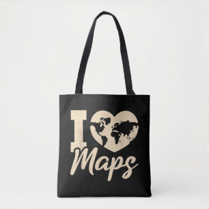 I Love Maps, Geography Tote Bag