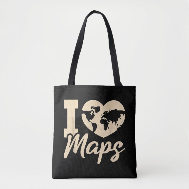 I Love Maps, Geography Tote Bag (Front)