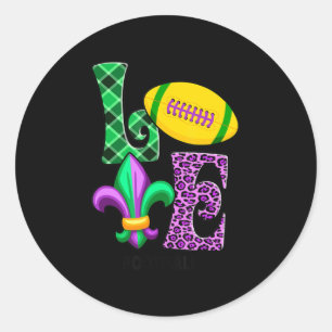 I Love Mardi Gras Football Plaid Leopard Men Women Classic Round Sticker