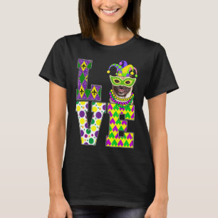I Love Mardi Gras Pug Dog Funny Mask Festival T-Shirt