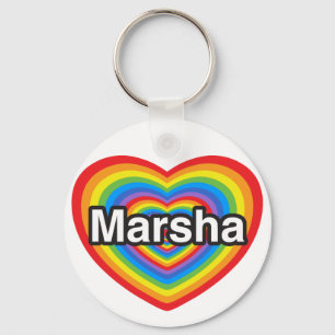 I love Marsha. I love you Marsha. Heart Keychain