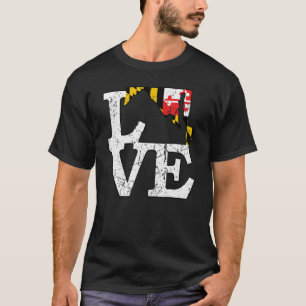 I Love Maryland MD State Flag Baltimore Hon Distre T-Shirt