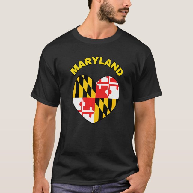 I Love Maryland MD State Flag Heart Baltimore Hon  T-Shirt (Front)