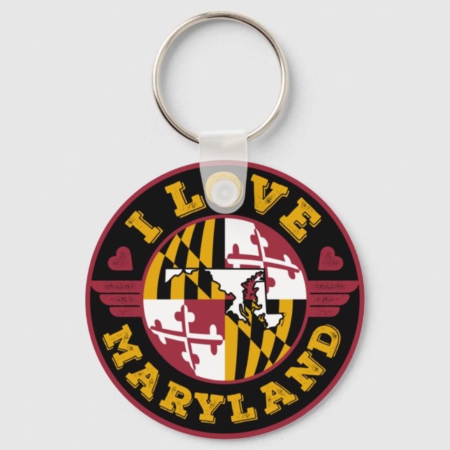 I Love Maryland State Flag and Map Keychain (Front)