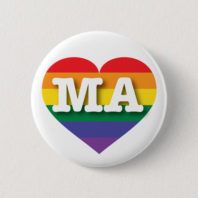 I Love Massachusetts Rainbow Heart 2 Inch Round Button (Front)