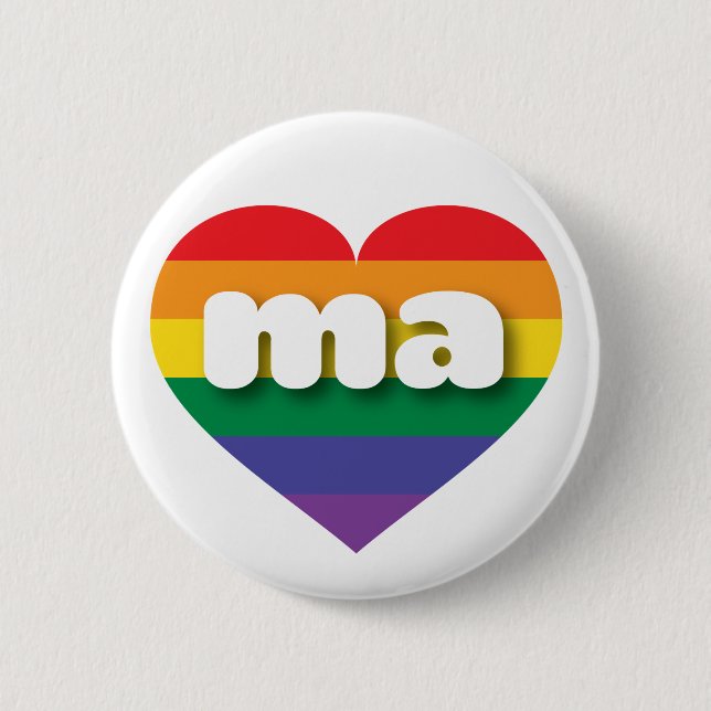 I Love Massachusetts Rainbow Heart 2 Inch Round Button (Front)