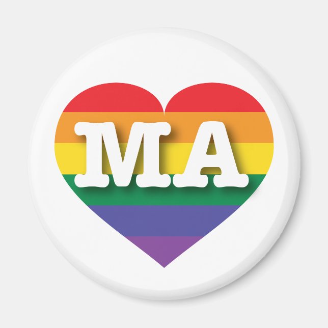I Love Massachusetts Rainbow Heart Magnet (Front)