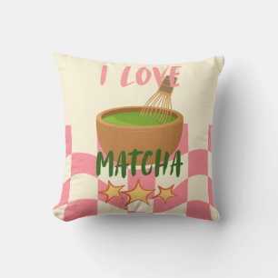 I Love Matcha Throw Pillow  Kawaii Matcha Cushion