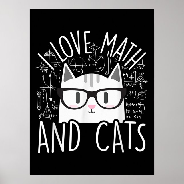 I Love Math And Cats Cute Kitty Cat Poster (Front)