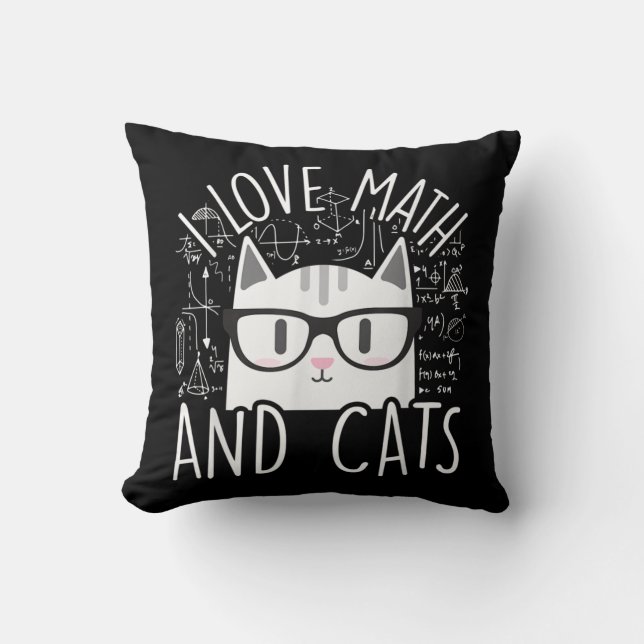 I Love Math And Cats Cute Kitty Cat Throw Pillow (Front)