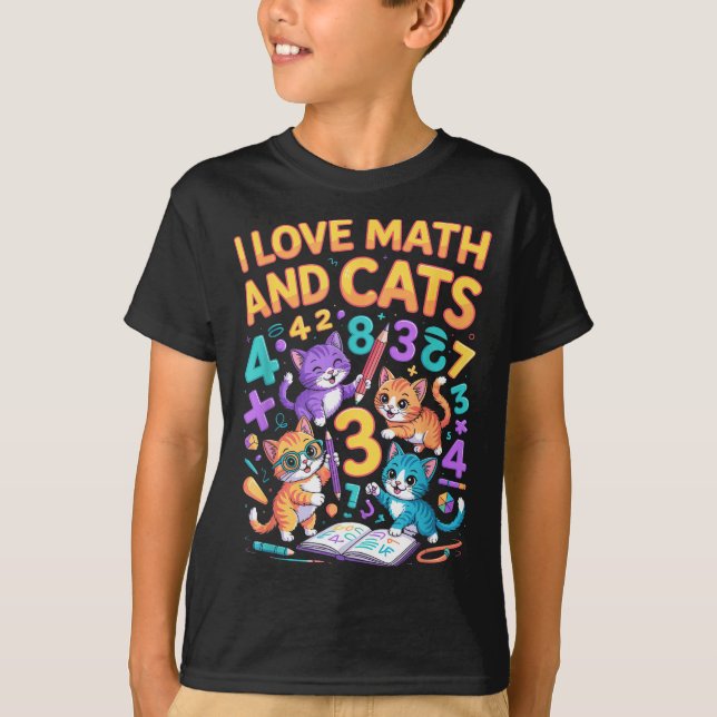 I Love Math And Cats Teacher Student  T-Shirt (Front)